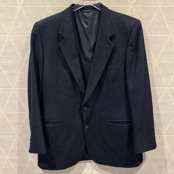 LANVIN Newman Marcus Mens Navy Blue Wool Solid 2-Button Blazer Jacket Vintage